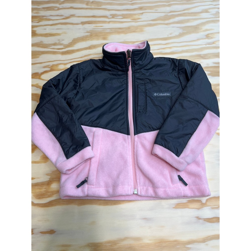 Columbia Girls XXS 4/5 Fleece Nylon Full Zip Jacket Pink Black Colorblock